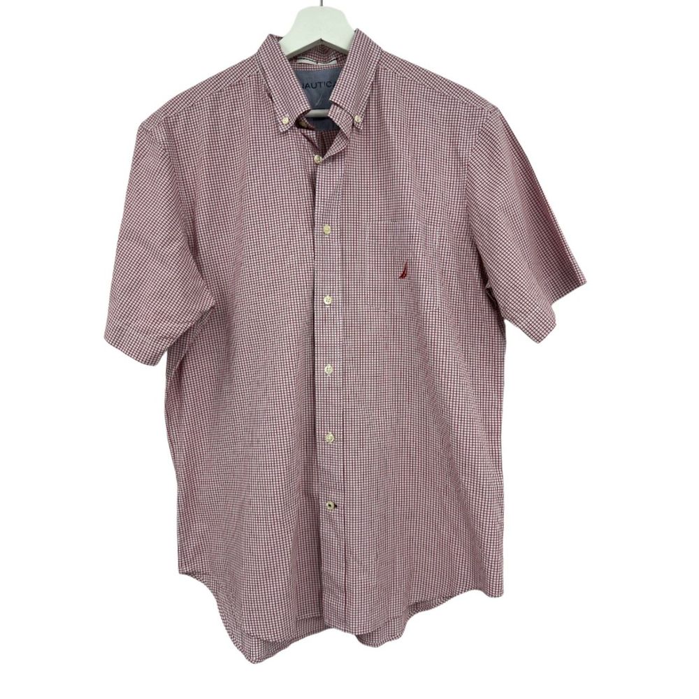 Nautica shirt Medium mens checkered button down short sleeve red white top